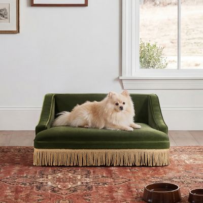 Duchess 33 Medium Princess Pet Bed Sofa with Fringe Skirt - Olive