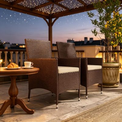Garden Stackable Chairs, Rattan Dining Chairs - Dark Coffee