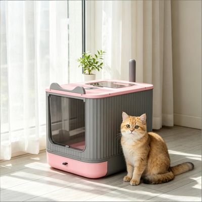 Enclosed Design Cat Litter Box - Black+ Gray, Pink