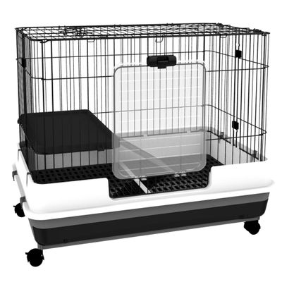 PawHut 2 - Level Small Animal Cage Rabbit Hutch with Wheels - Black