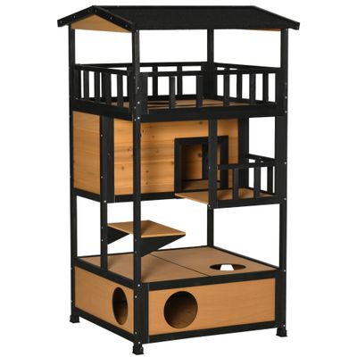 PawHut Wooden Outdoor Cat House - Yellow