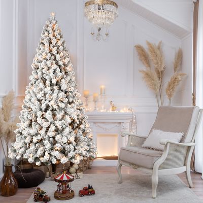 6ft Flocked Pre - Lit Christmas Tree with 300 UL Warm White Lights