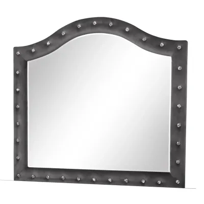 Sophia Modern Style Crystal Tufted Upholstery Mirror finished with V Sophia Modern Style Crystal Tufted Upholstery Mirror finished with V