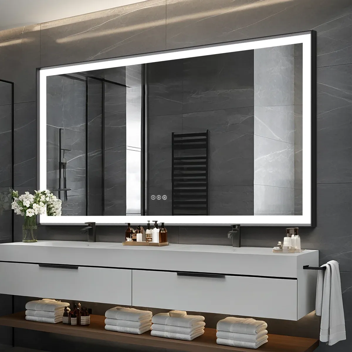 Rectangular LED Anti - Fog Vanity Mirror - Black Rectangular LED Anti - Fog Vanity Mirror - Black