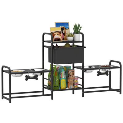 PawHut Dog Bowl Stand with 2 Feeding Stations - Black