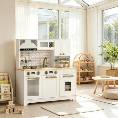 Toy Kitchen Center, All - in - One Kids' Cooking Playset - Black+ Gray