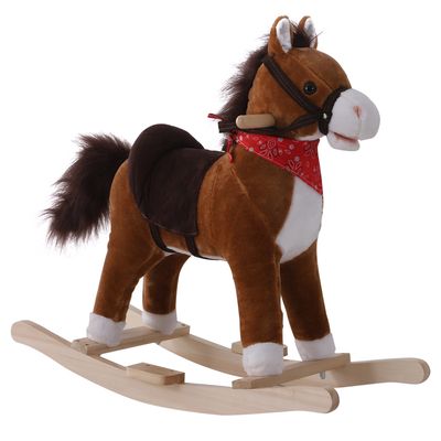 Qaba Kids Ride on Rocking Horse Plush Toy with Realistic Sounds and