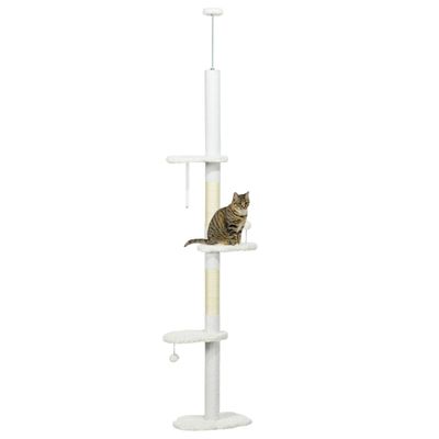 PawHut Floor to Ceiling Cat Tree with Scratching Posts - White
