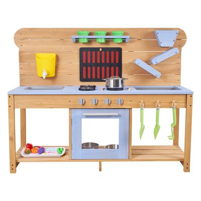 Mud Kitchen, Outdoor Mud Kitchen for Kids - Natural Wood