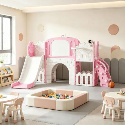 Indoor Play Structure, Engaging Toddler Playset - Pink+White