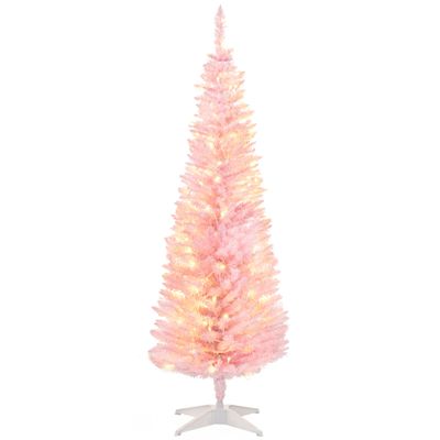 HOMCOM 5' Tall Pre - Lit Slim Noble Fir Artificial Christmas Tree with
