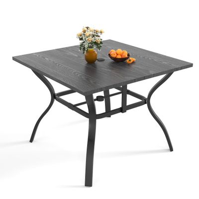 Vintage Wood Grain Metal Patio Table 37.8"" Square with Umbrella Hole