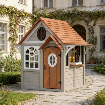 Spacious Kids Playhouse, Wooden Kids Playhouse - Gray