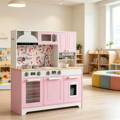 Modern Toy Kitchen Center - Black+Silver, Pink, White+gray