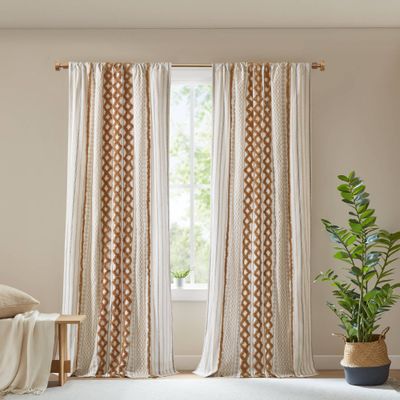 1 PC 50x84" Cotton Printed Window Panel with Chenille Stripe and