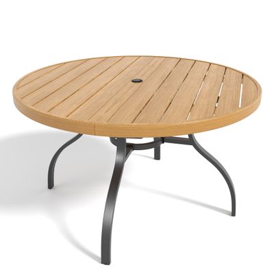 Round Faux Wood Slat Patio Table 47" with Umbrella Hole