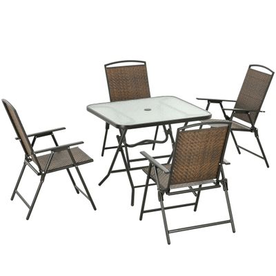 Outsunny 5 Pieces Wicker Patio Dining Set - Brown