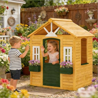 Creative Garden Playhouse, Outdoor Kids Playhouse - Brown