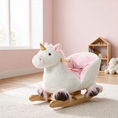 Toddler - Friendly Rocking Horse - Dark Brown, Gold, Light Pink, White