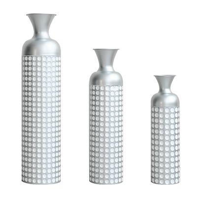3 Pack Silver Metal Vase Set - Vintage Silver