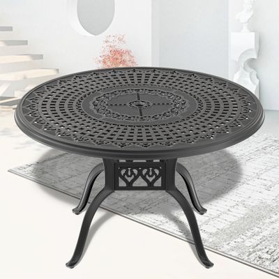 Ø47.24 - inch Cast Aluminum Patio Dining Table With Black Frame and