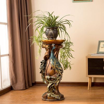 32.7 H Peacock Carved Decorative Pedestal Stand - Brown