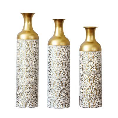 Gold White Metal Vase Set of 3 - Golden White