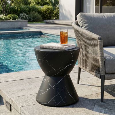 Outdoor Lightweight concrete MGO Side/End Table - Black - 15 x 15 x 19