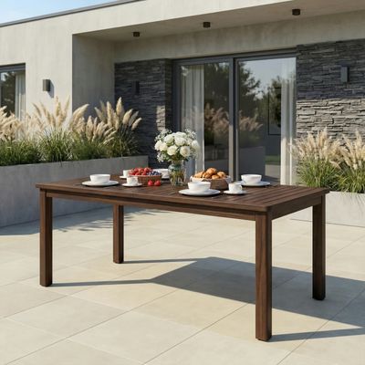 Rectangular Acacia Outdoor Dining Table, 68.9'' W, Dark Brown