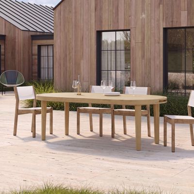 70 Oval Acacia Wood Outdoor Dining Table with Slatted Top - Light Teak