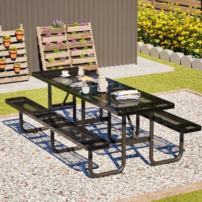 96"x96" Heavy Duty Metal Picnic Table for 10 Person - Black