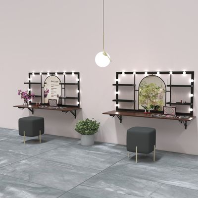 Floating Wall Mounted Makeup Vanity with Arched Mirror for - Black Floating Wall Mounted Makeup Vanity with Arched Mirror for - Black