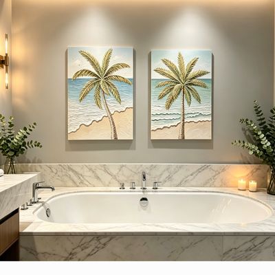 24x30 Set of 2 Palm Tree Wall Art - Aqua Blue