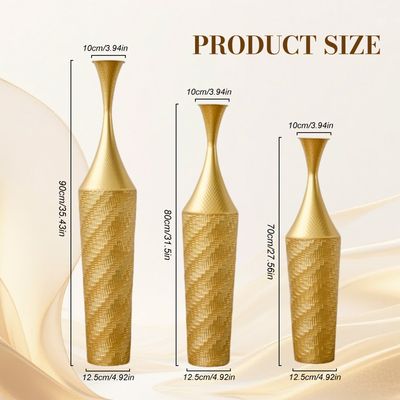 Set of 3 Gold Metal Floor Vases