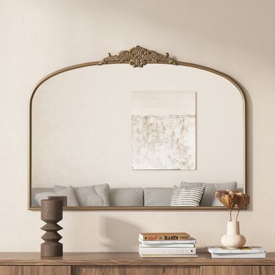 Vintage Arched Gold Mirror: 40"x30" Arched Antique Brass Mirror with