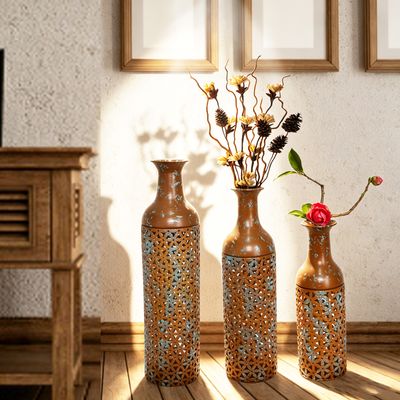 Decorative Metal Vases Set of 3 - Rustic - 7.08 x 7.08 x 27.75 in. / 6