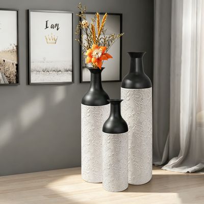 Decorative Metal Vases Set of 3 - White+Black
