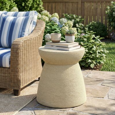 16.73"H Simulated Rattan MGO Side Table – Indoor & Outdoor Sculptural