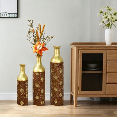 Decorative Metal Vases Set of 3 - Rustic Brown - Iron - 7.08 x 7.08 x