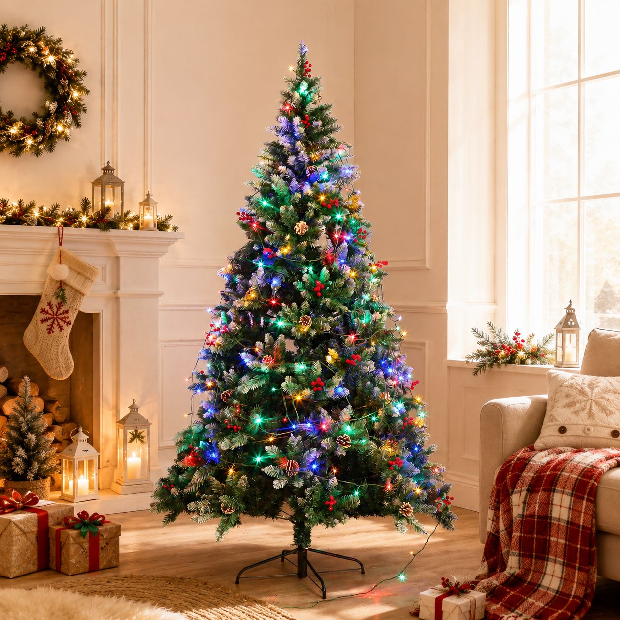 7.5ft Christmas Tree Artificial Full Xmas Trees with 200pcs LED - Army 7.5ft Christmas Tree Artificial Full Xmas Trees with 200pcs LED - Army