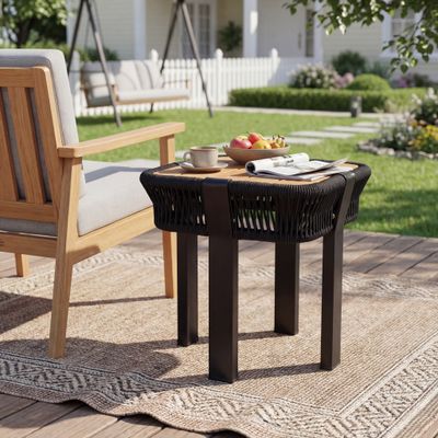 Teak Finish Acacia Wood Side Table - Black, Teak