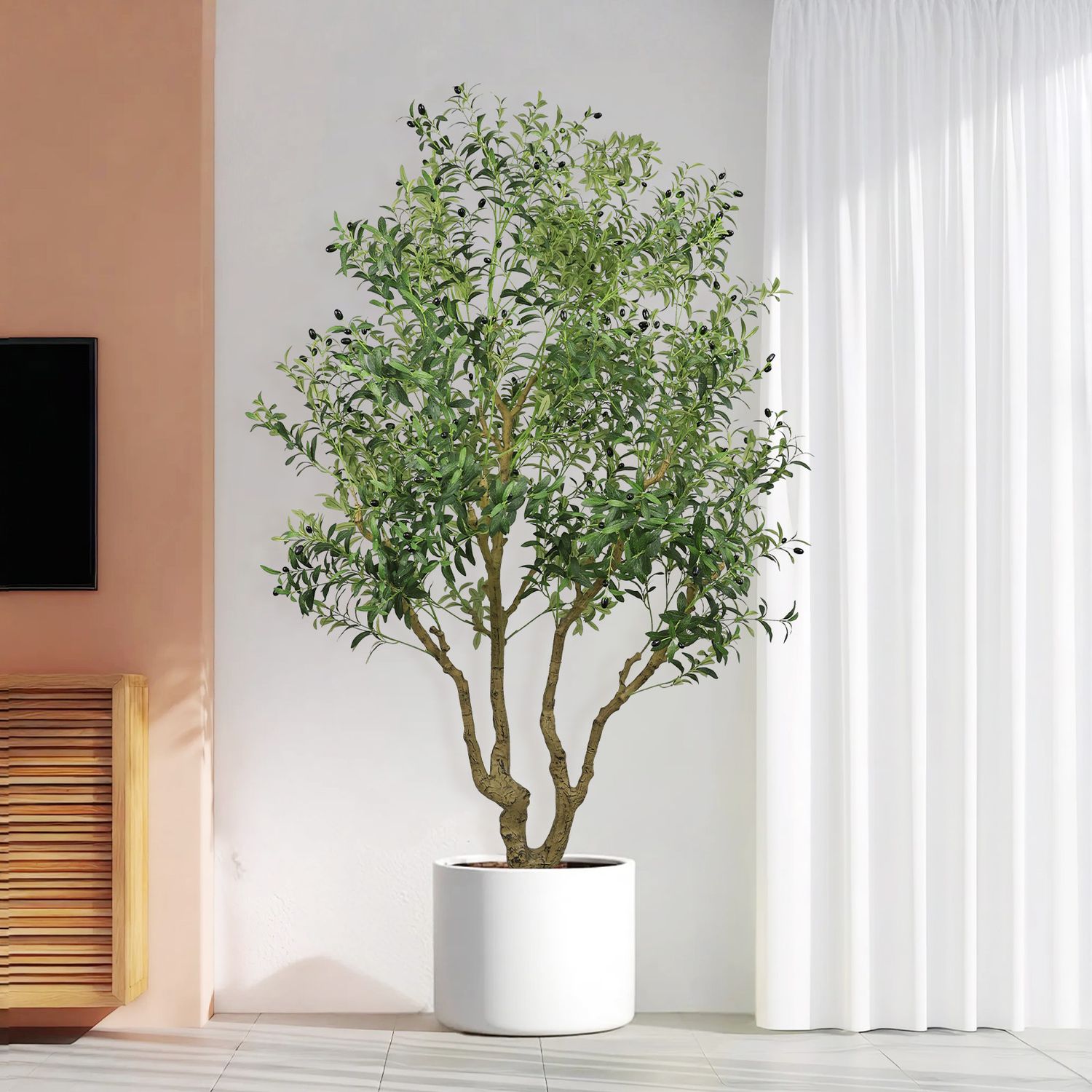 8FT Tall Artificial Olive Tree - Large Faux Potted Tree with Natural 8FT Tall Artificial Olive Tree - Large Faux Potted Tree with Natural