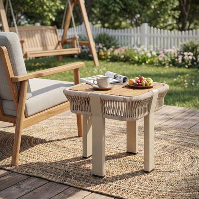 Teak Finish Acacia Wood Side Table - Beige, Natural, Teak
