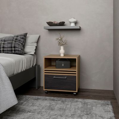 Baldwin City Nightstand, Bedroom, Light Oak/Black - Black Multi