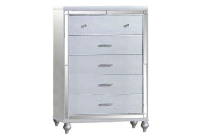 Sterling Mirror Framed 5 - Drawer Chest Made With Wood in Silver Color Sterling Mirror Framed 5 - Drawer Chest Made With Wood in Silver Color