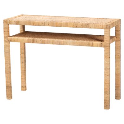 Bohemian Light Honey Rattan and Acacia Wood Console Table