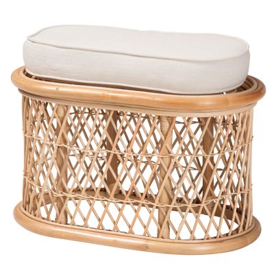 Bohemian Natural Rattan Ottoman Footstool
