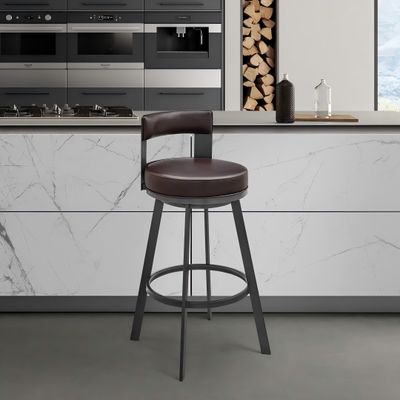 Nylun 26" Swivel Counter Stool in Brown Metal with Brown Faux Leather