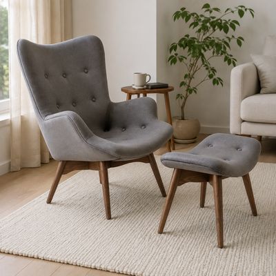 Contour Lounge Chair & Ottoman Velvet - Graphite Grey / Walnut - Gray