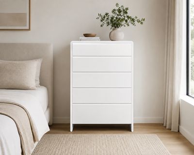 Contemporary Italian Tall Curved Matte 5 - Drawer Dresser - White Contemporary Italian Tall Curved Matte 5 - Drawer Dresser - White